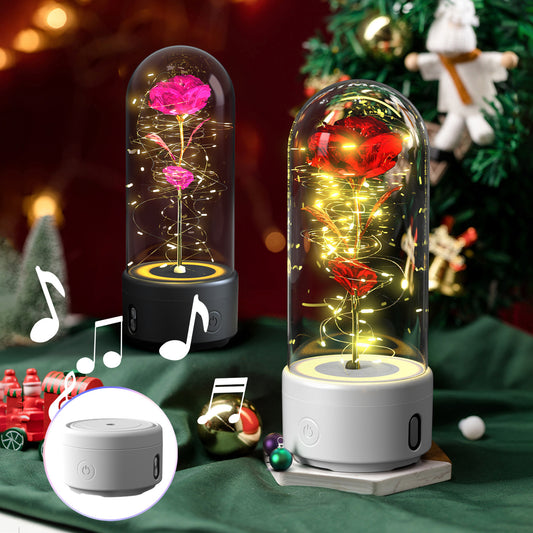 Rose Flowers LED Light And Bluetooth-compatible Speaker Rose Luminous Night Light Ornament In Glass Cover